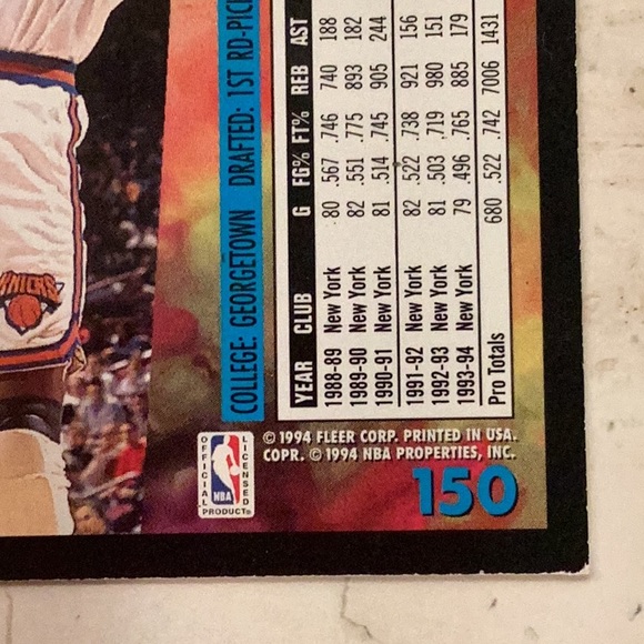 Patrick Ewing 1994 Fleer 150 Basketball Card NBA New York Knicks 94-95 #150 - Picture 3 of 5